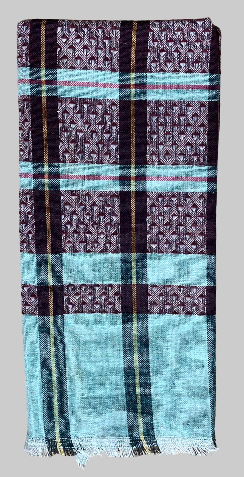 COTTON TOWEL - MAROON AND GREEN CHECKERED PATTERN