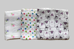 Big Muslin Towels -  white base flowers heart animal print (Combo Pack of 3)