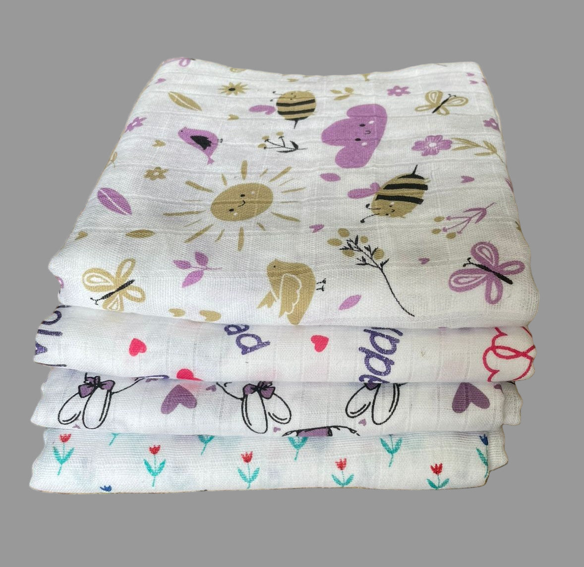 Big Muslin Towels - Dad&mom,animal,flowers (combo pack 4)