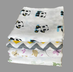 Big Muslin Towels - panda, animal, zigzag print (combo pack 4)