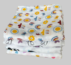 Big Muslin Towels - Rainbow, Animal, panda print (Combo Pack of 4)