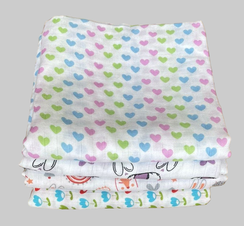 Big Muslin Towels - heart, animal, rainbow, flowers print (combo pack 4)