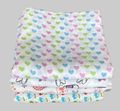 Big Muslin Towels - heart, animal, rainbow, flowers print (combo pack 4)