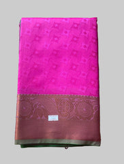 Saree - Pink Silk Saree with Copper Zari Border