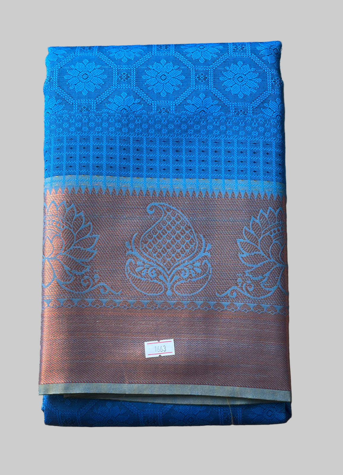 Saree - blue Silk Saree with Copper Zari Border