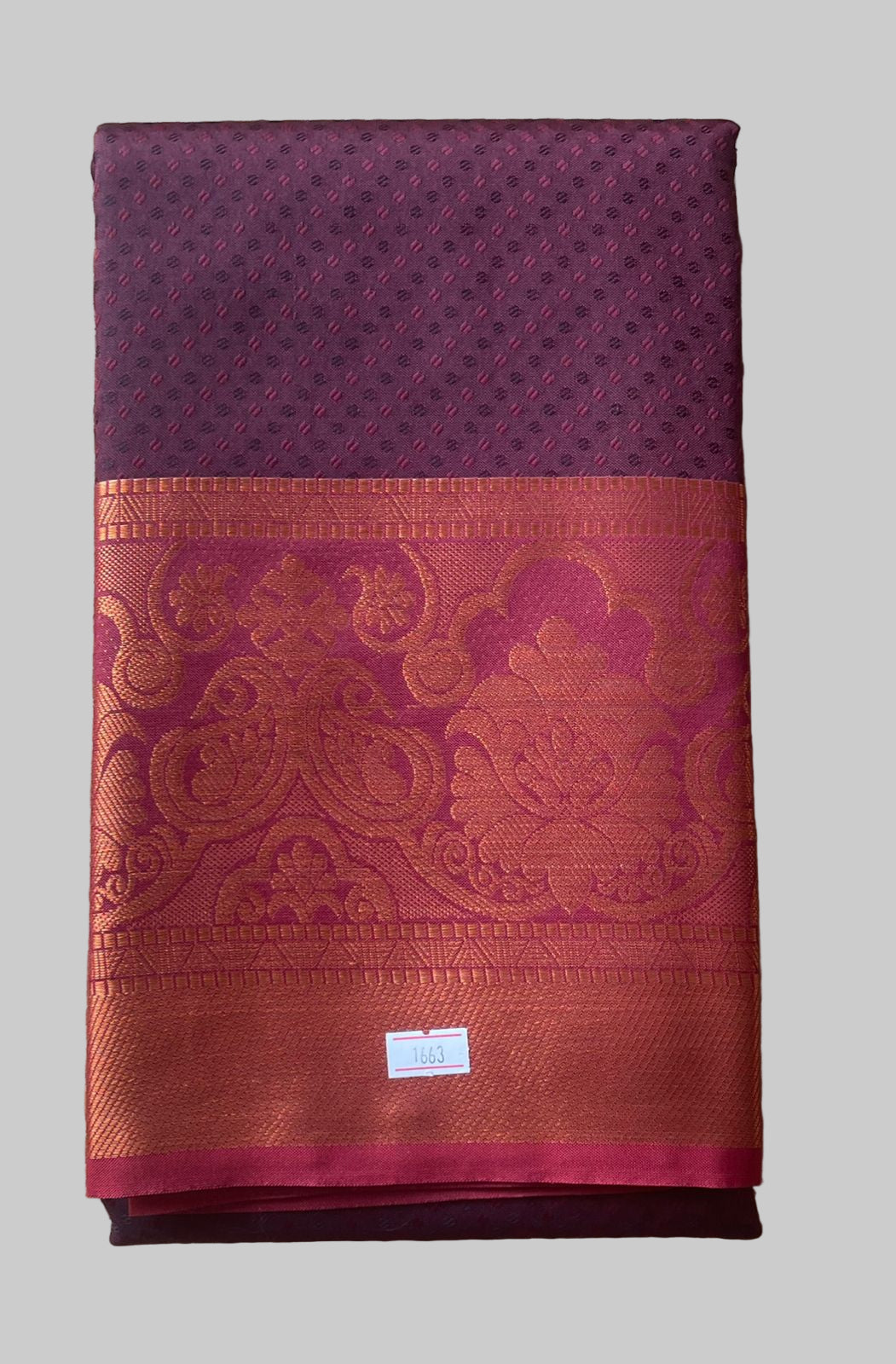 Saree - maroon Silk Saree with Copper Zari Border