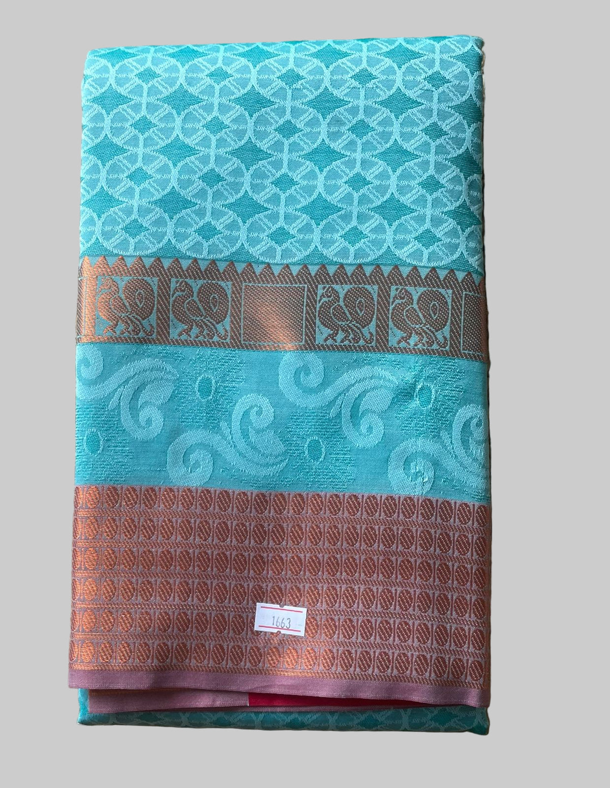 Saree - sky blue Silk Saree with Copper Zari Border
