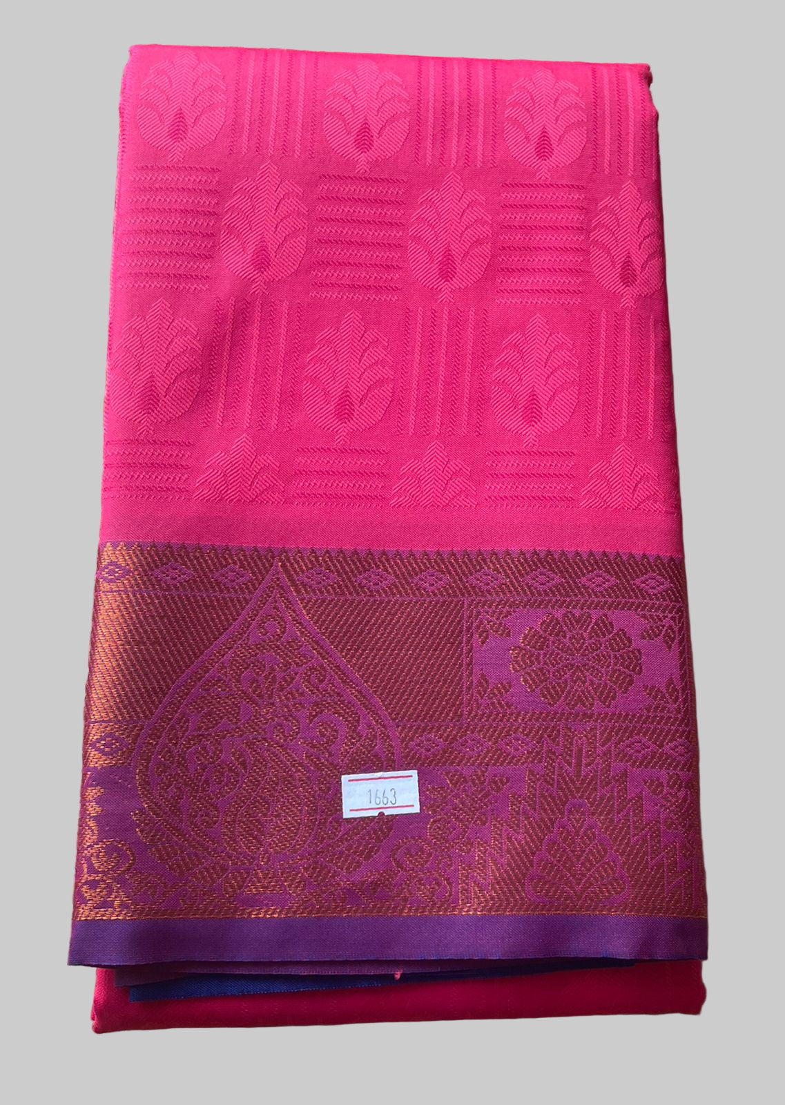 Saree - Pink Silk Saree with Copper Zari Border