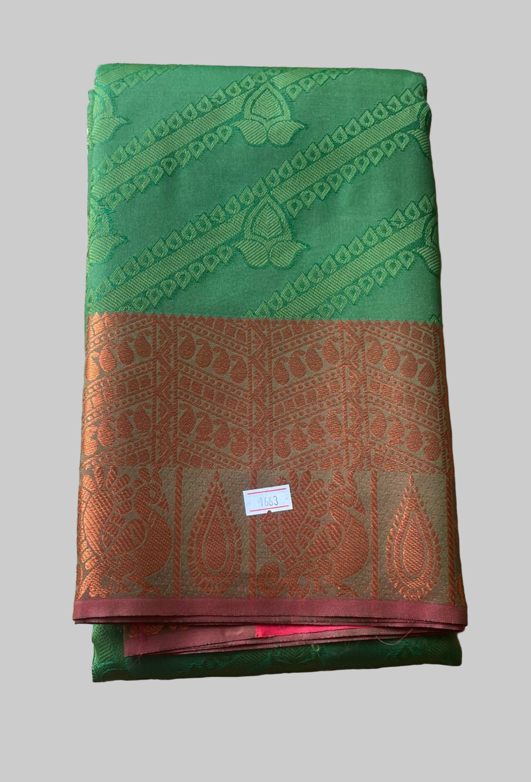 Saree - Green Silk Saree with Copper Zari Border