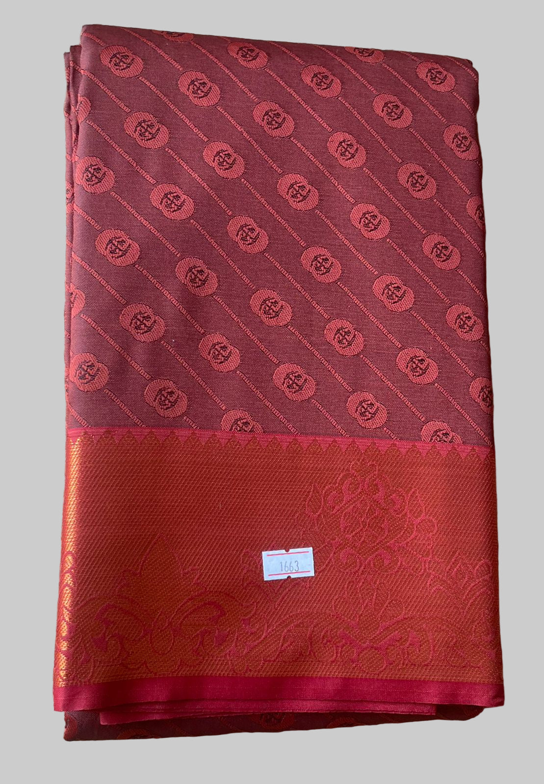 Saree - maroon Silk Saree with Copper Zari Border