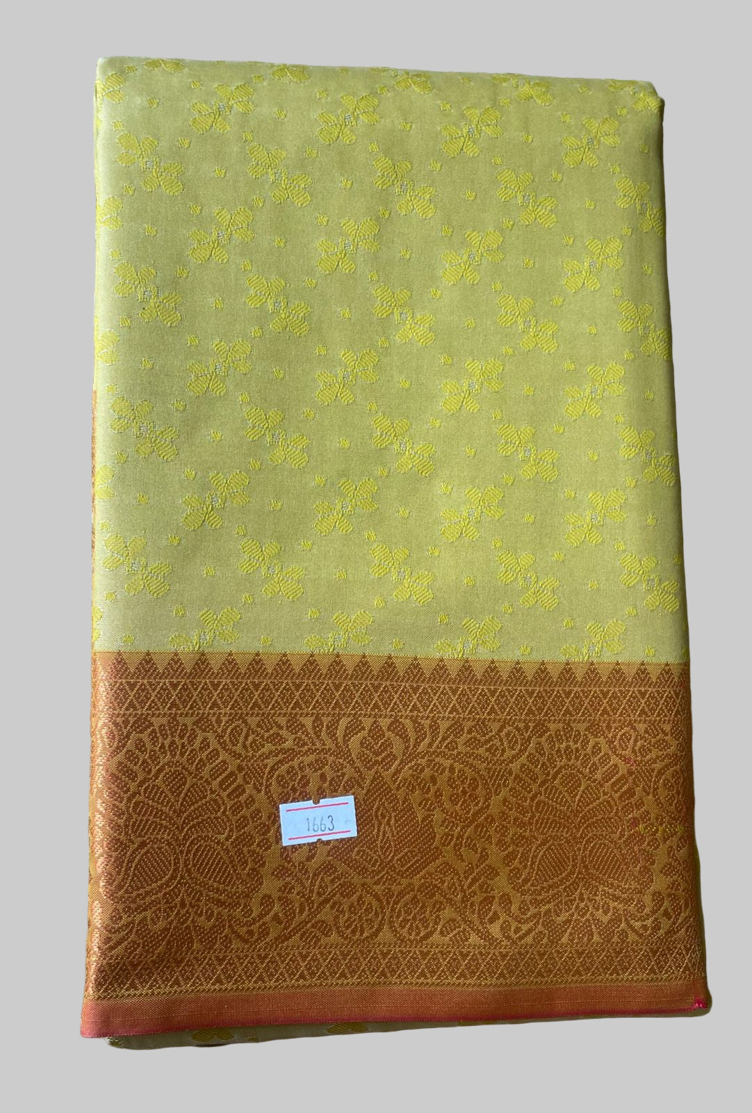 Saree - Yellow Silk Saree with Copper Zari Border