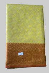 Saree - Yellow Silk Saree with Copper Zari Border