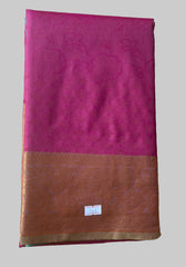 Saree - maroon Silk Saree with Copper Zari Border
