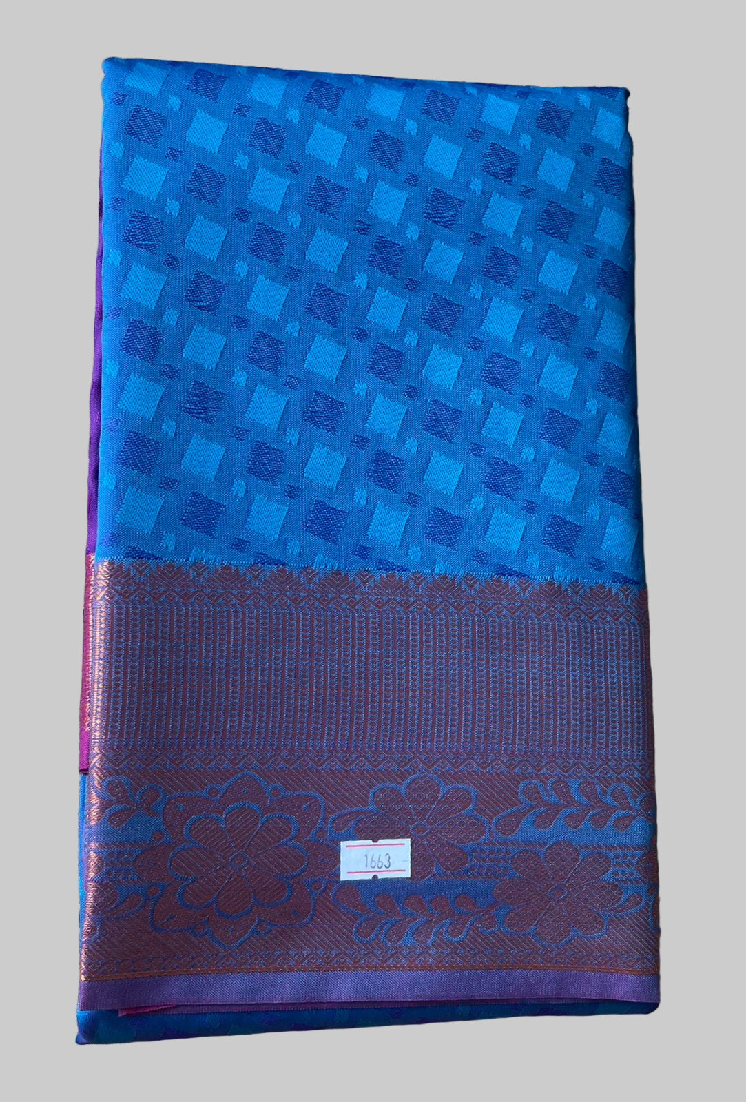 Saree - blue Silk Saree with Copper Zari Border