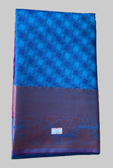 Saree - blue Silk Saree with Copper Zari Border