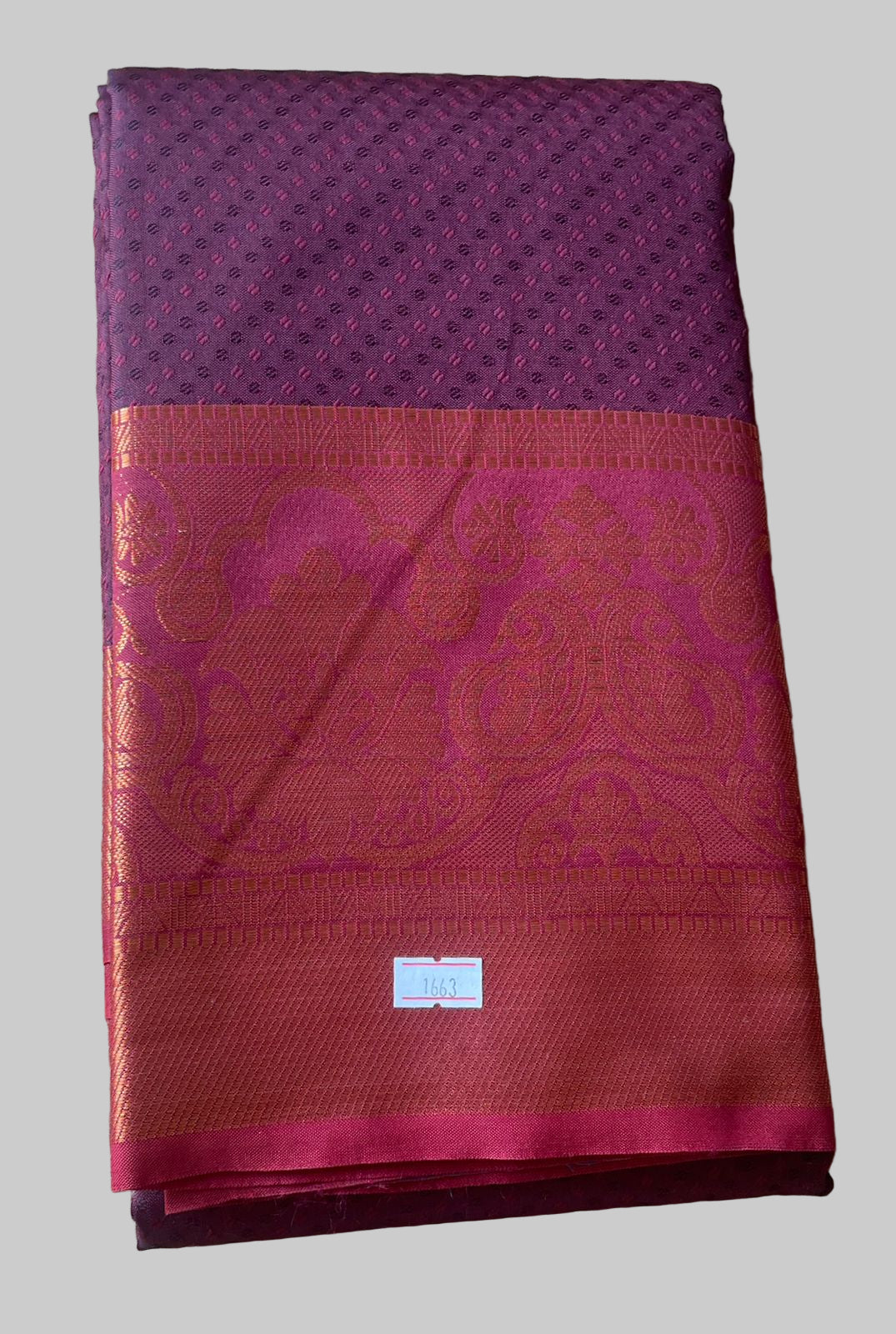 Saree - maroon Silk Saree with Copper Zari Border