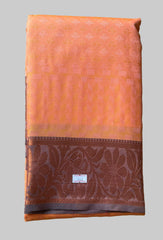 Saree - Orange Silk Saree with Copper Zari Border