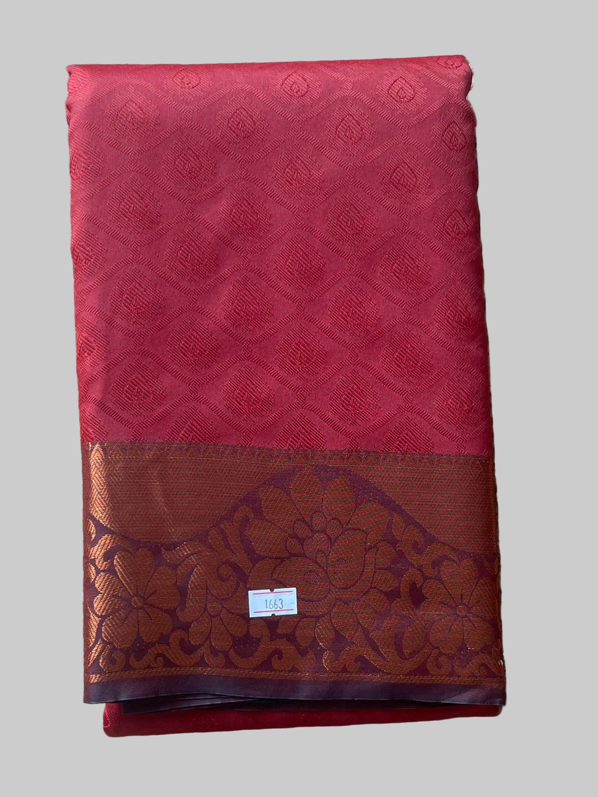 Saree - maroon Silk Saree with Copper Zari Border