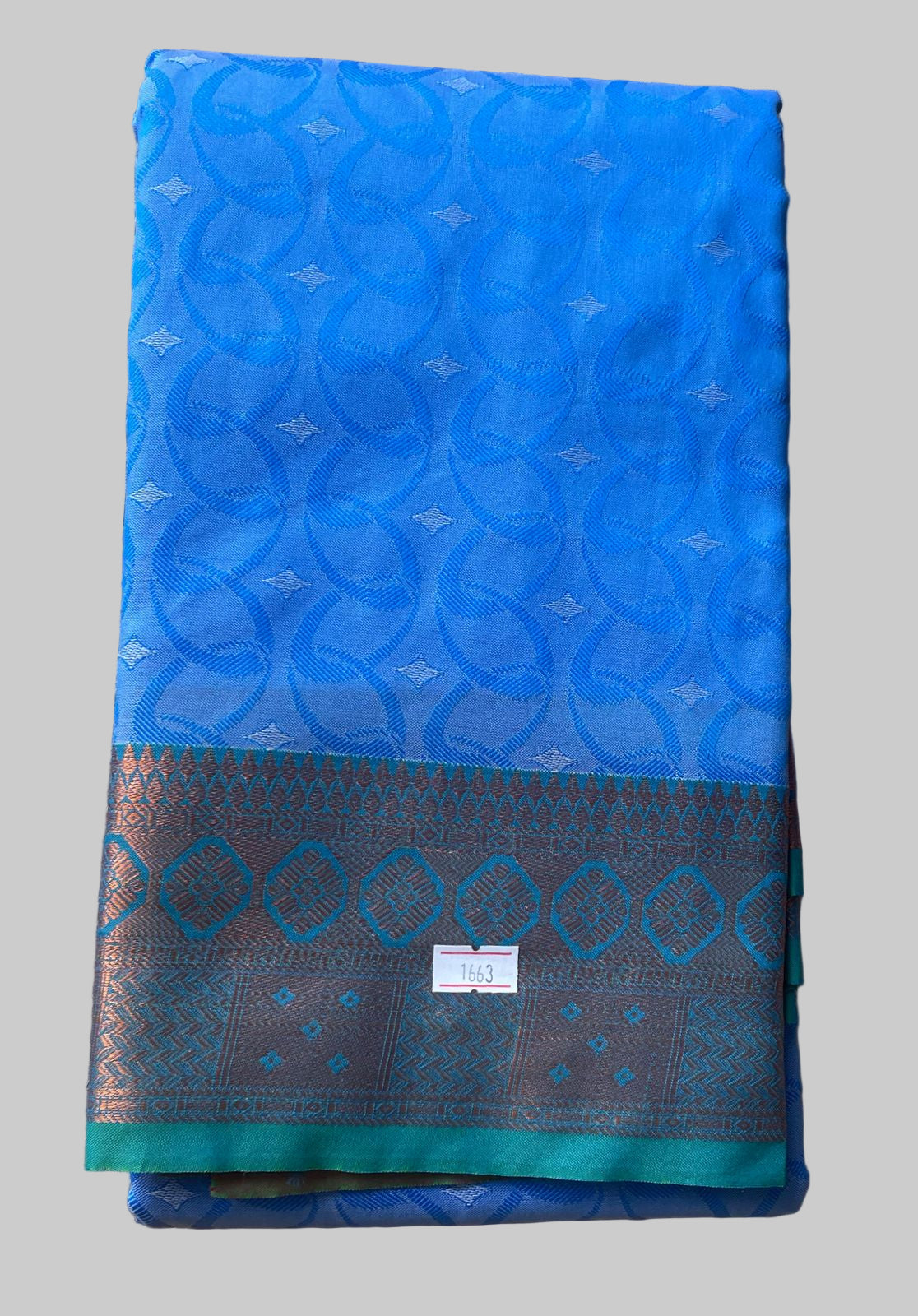 Saree - blue Silk Saree with Copper Zari Border