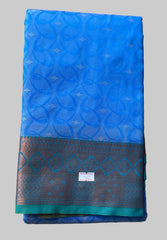 Saree - blue Silk Saree with Copper Zari Border