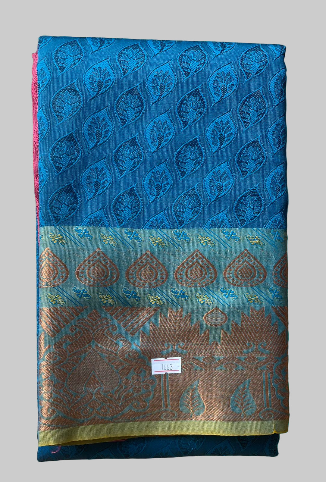 Saree - blue Silk Saree with Copper Zari Border