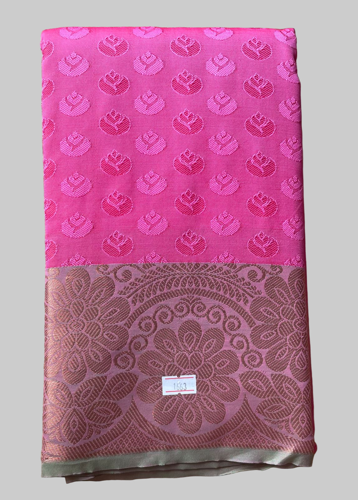 Saree - Pink Silk Saree with Copper Zari Border