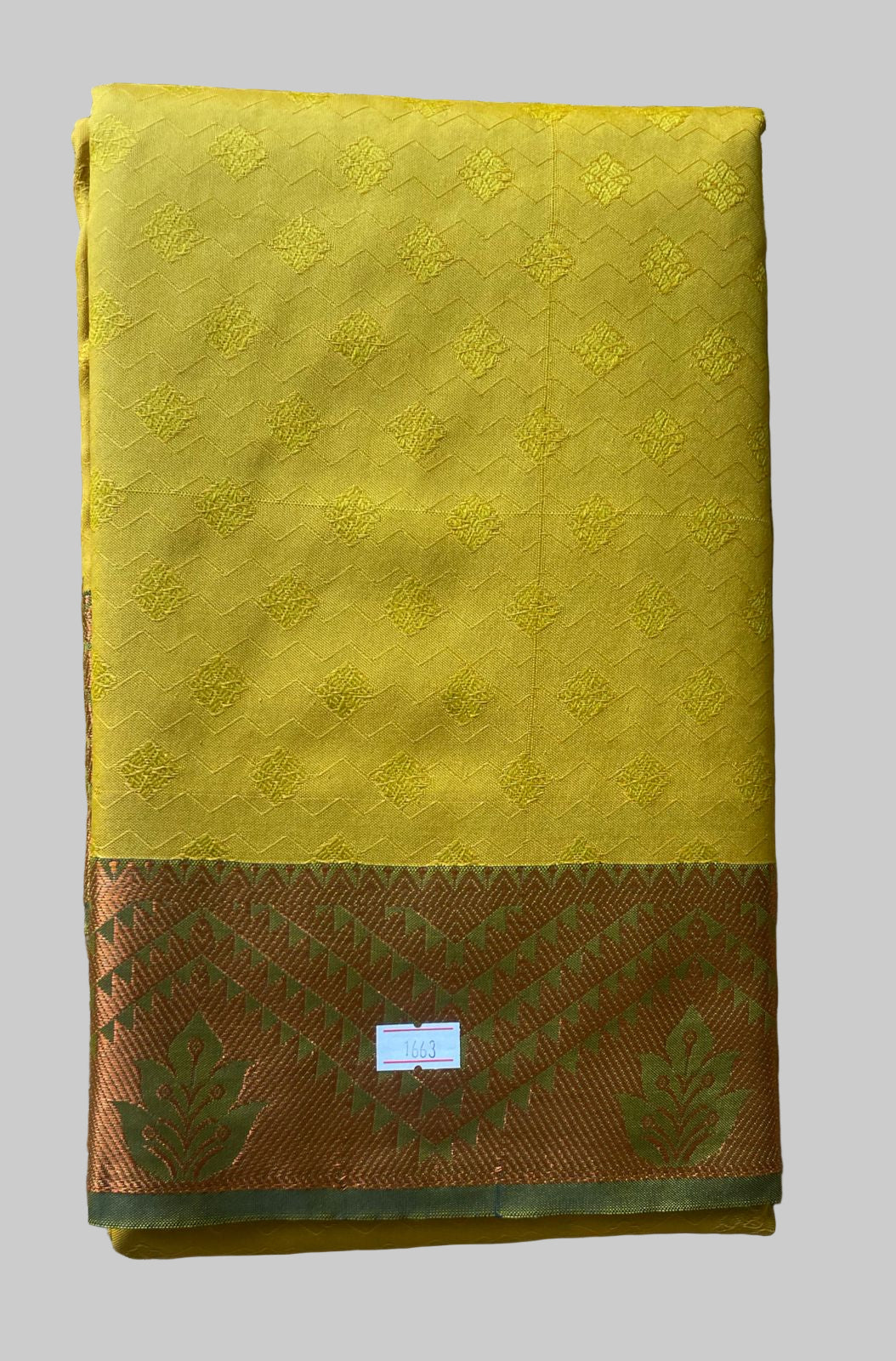 Saree - Yellow Silk Saree with Copper Zari Border