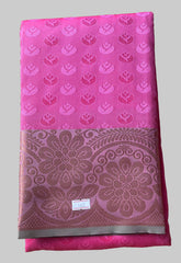Saree - Pink Silk Saree with Copper Zari Border
