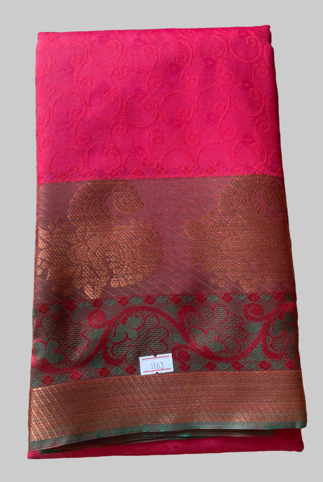 Saree - red Silk Saree with Copper Zari Border