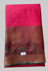 Saree - red Silk Saree with Copper Zari Border