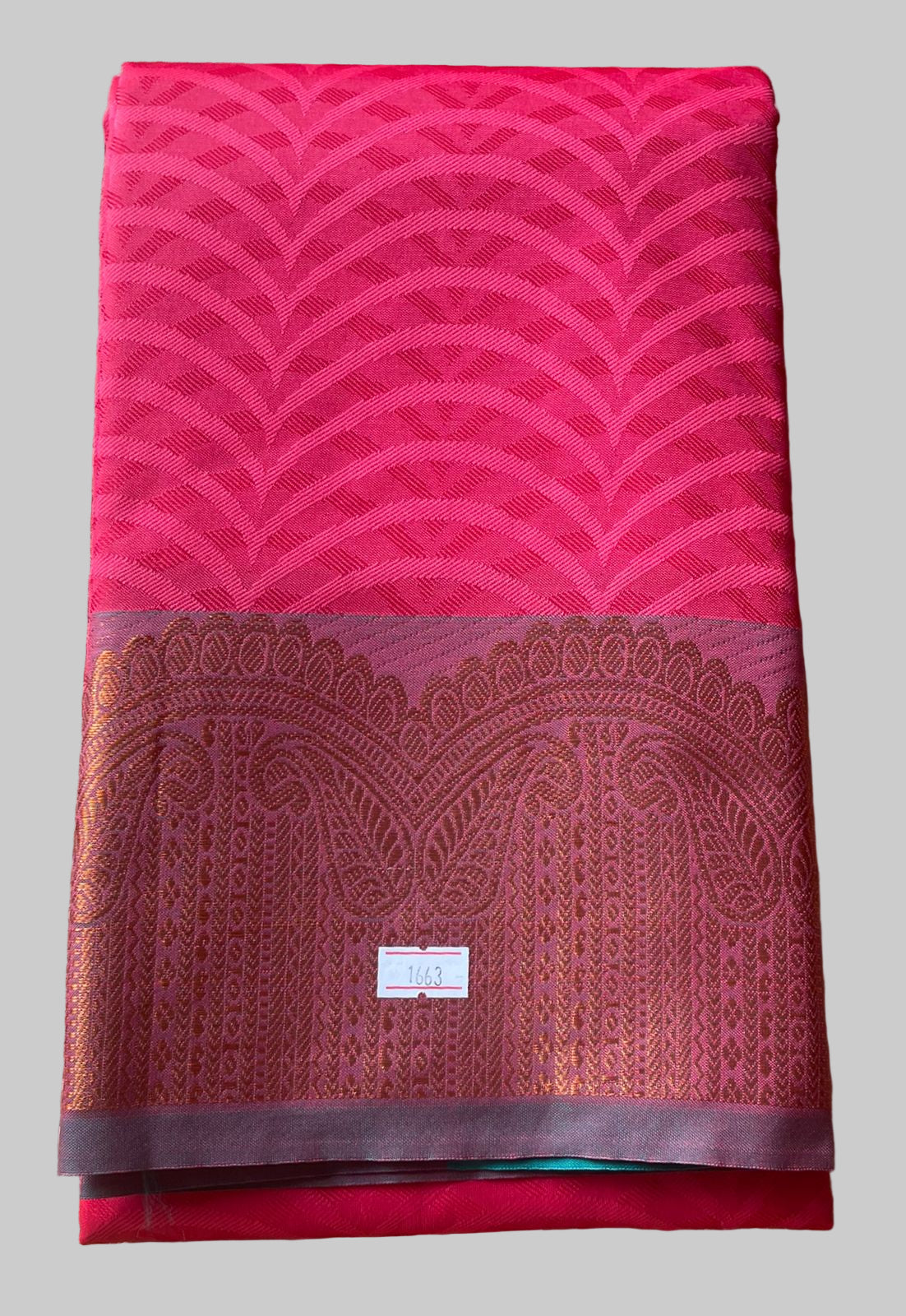 Saree - red Silk Saree with Copper Zari Border
