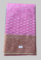 Saree - Pink Silk Saree with Copper Zari Border