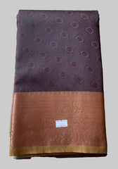 Saree - brown Silk Saree with Copper Zari Border