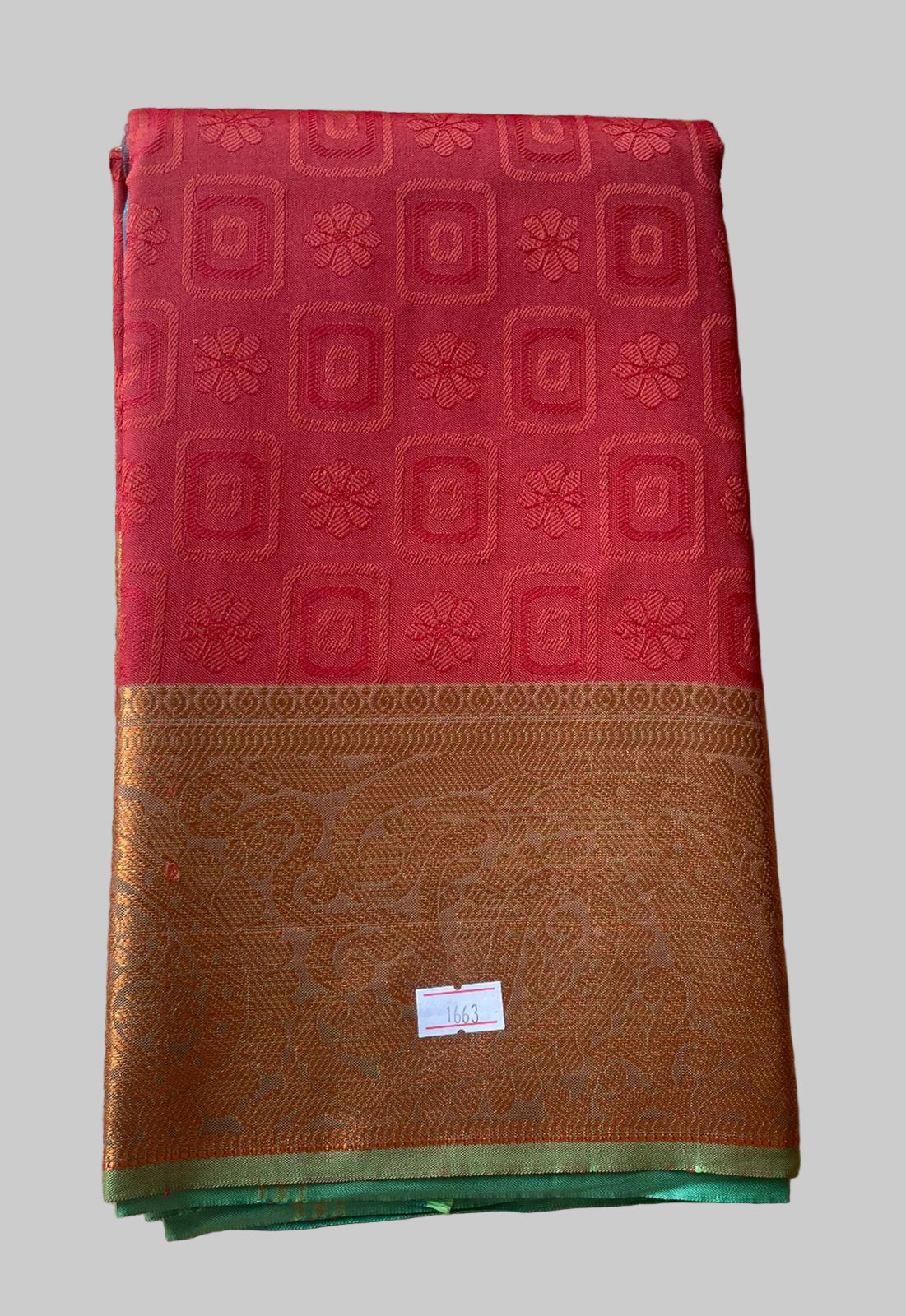 Saree - red Silk Saree with Copper Zari Border