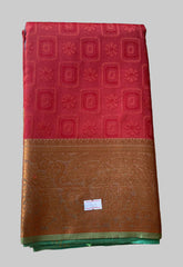 Saree - red Silk Saree with Copper Zari Border