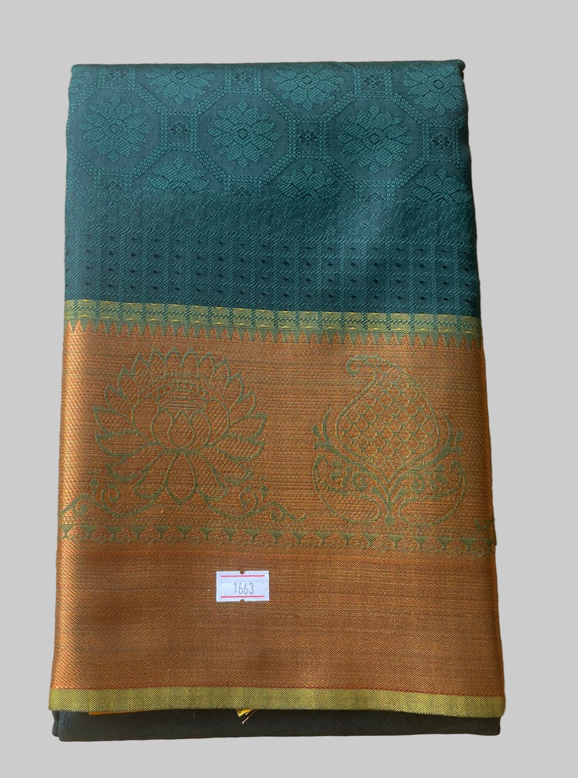 Saree - Green Silk Saree with Copper Zari Border