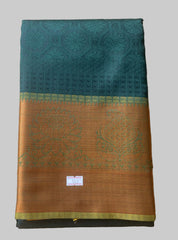 Saree - Green Silk Saree with Copper Zari Border