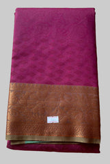 Saree - maroon Silk Saree with Copper Zari Border