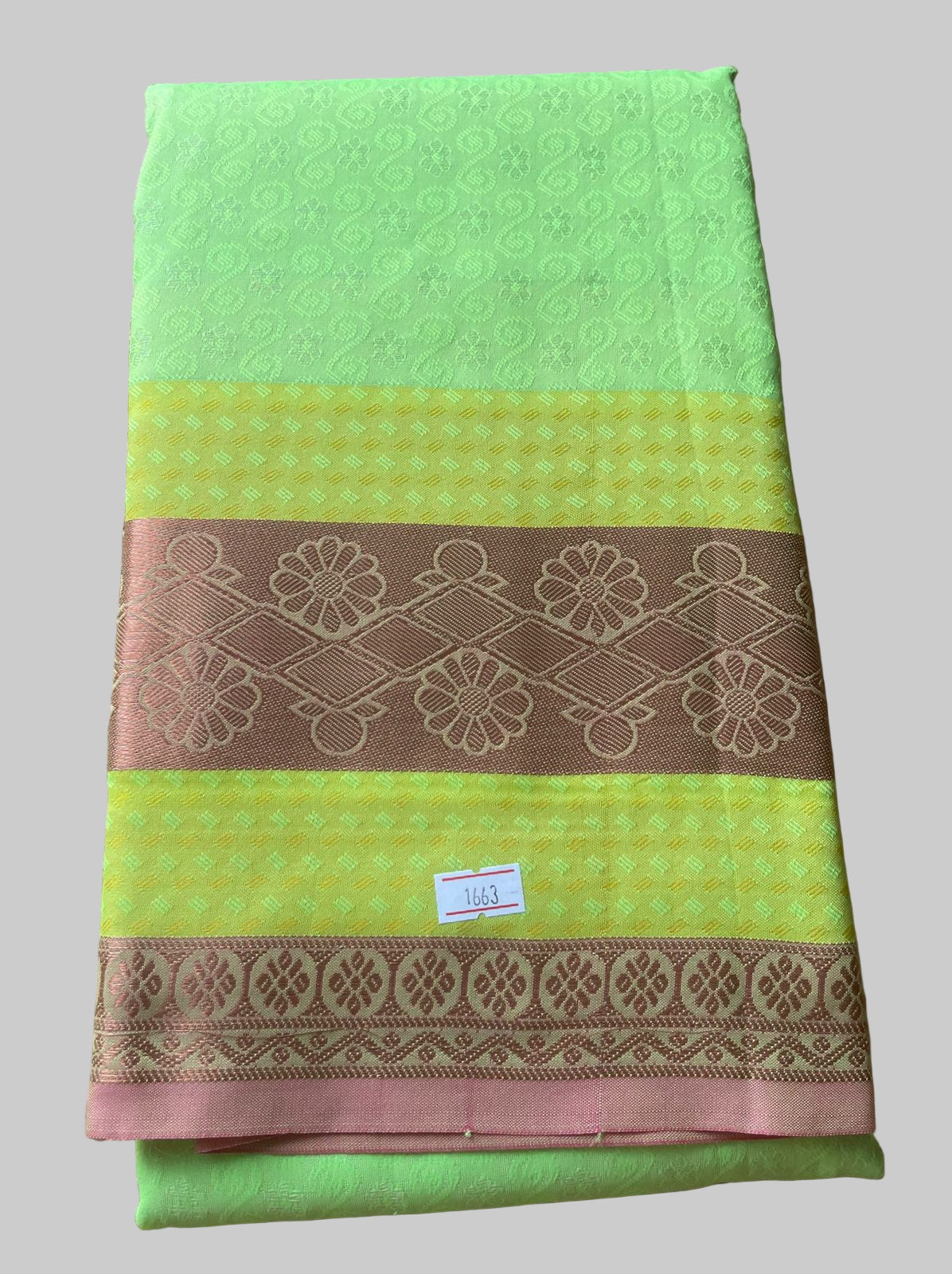 Saree - Green Silk Saree with Copper Zari Border