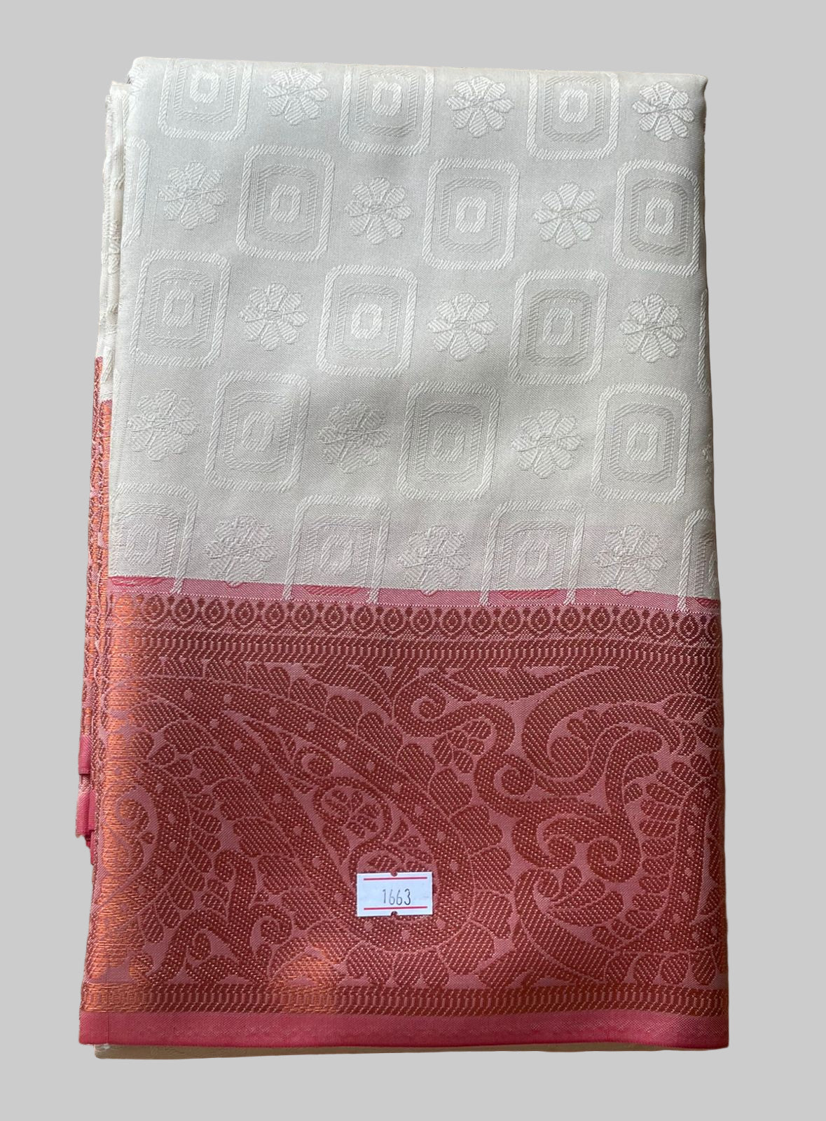 Saree - white Silk Saree with Copper Zari Border