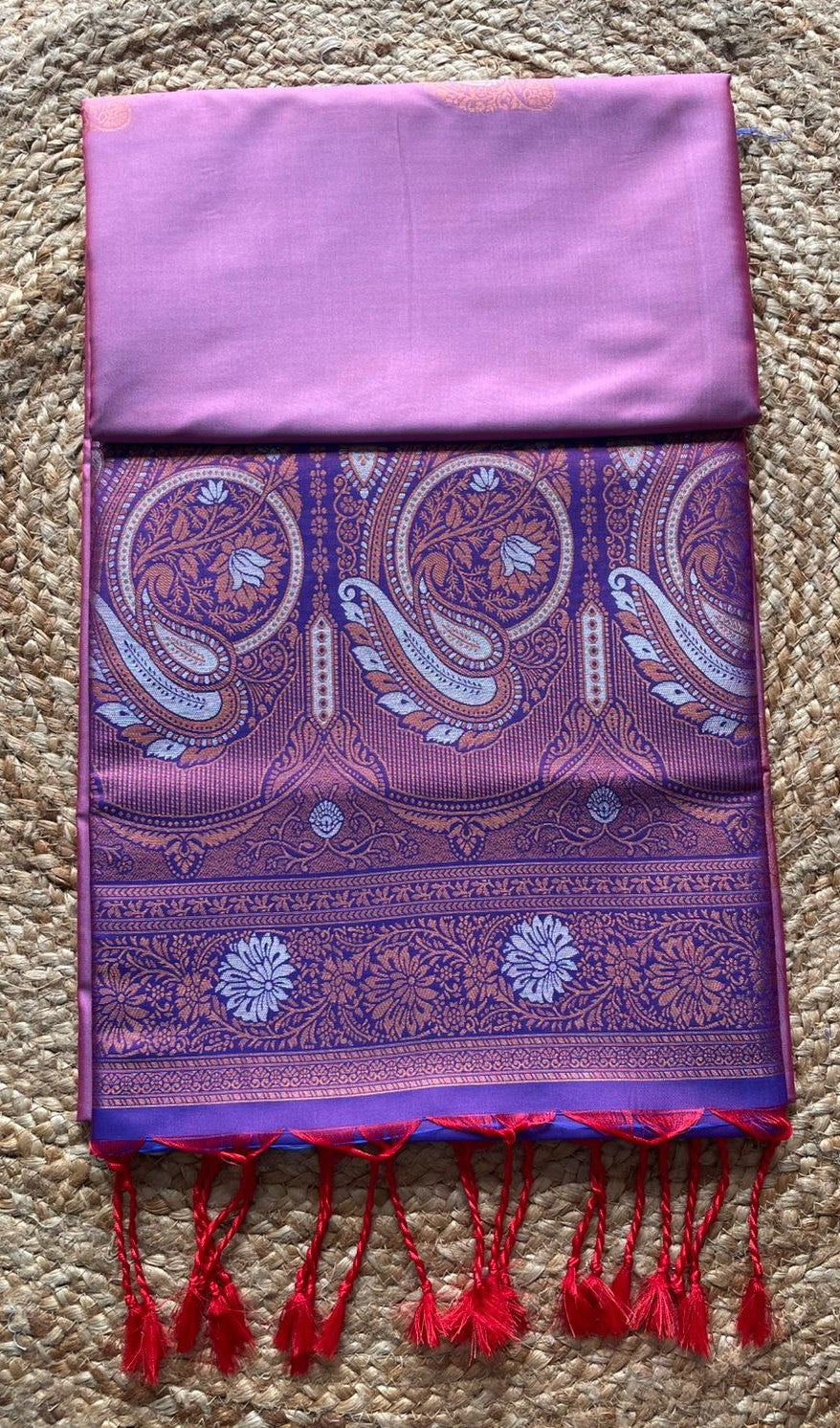 Saree - purpul Silk Saree with blue Zari Border