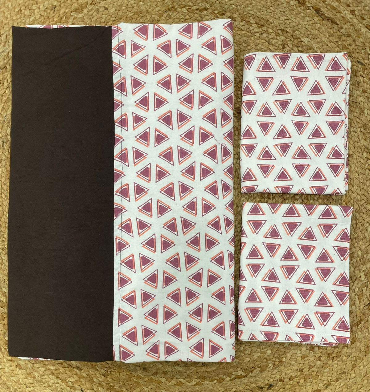 Queen size border bedspread - brown with triangle patten