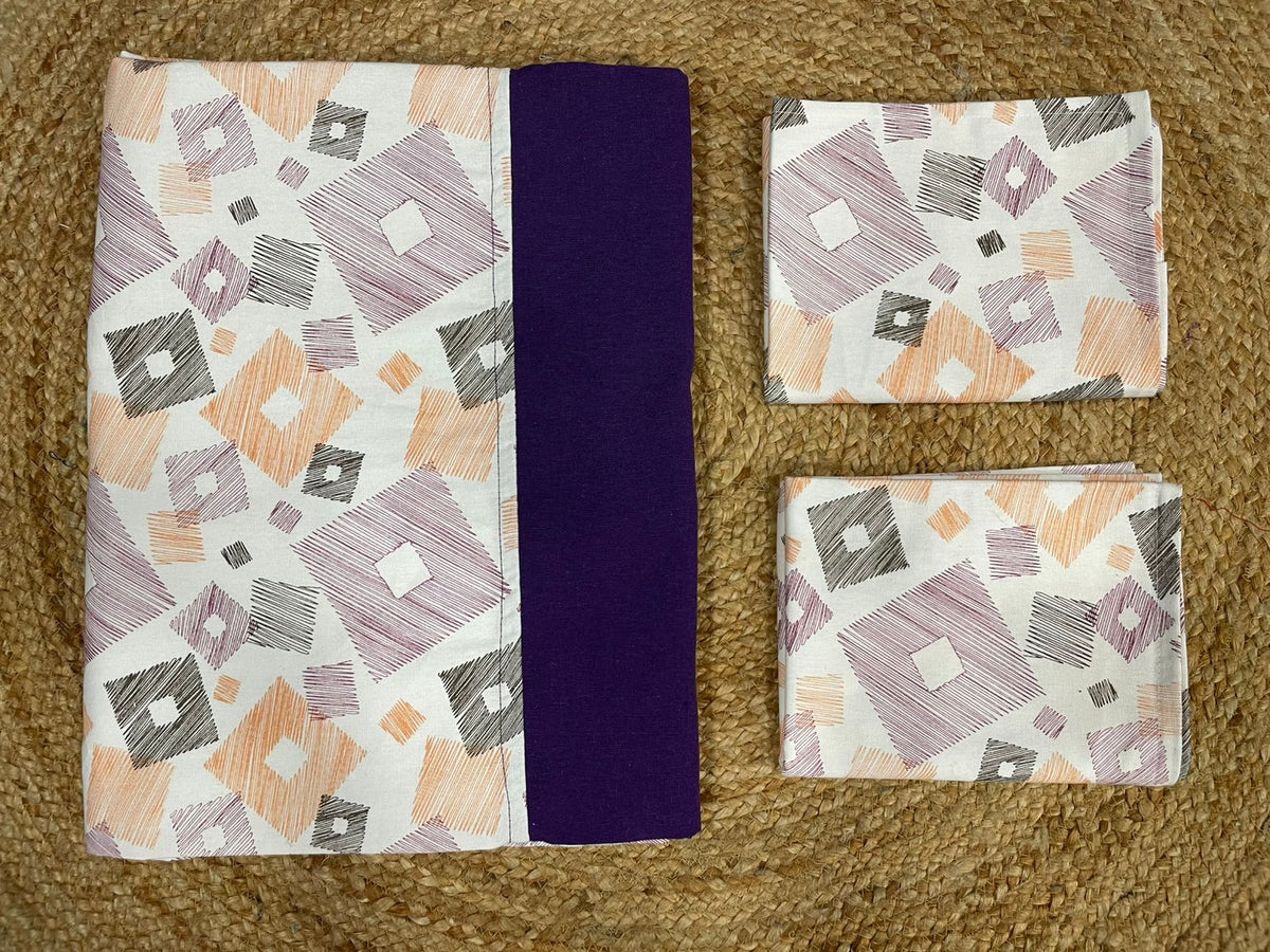 king size border bedspread - white base purple border