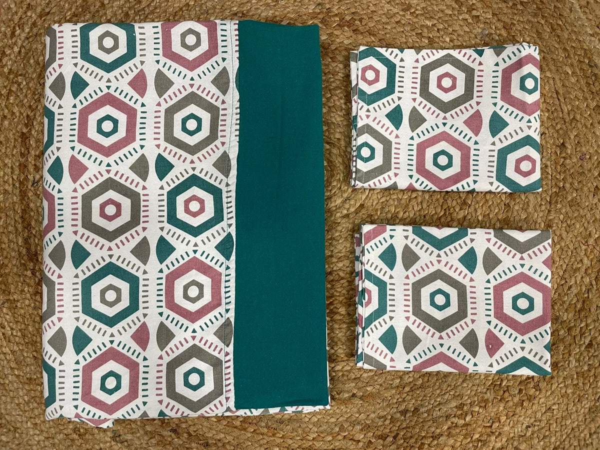 king size border bedspread - white base green border