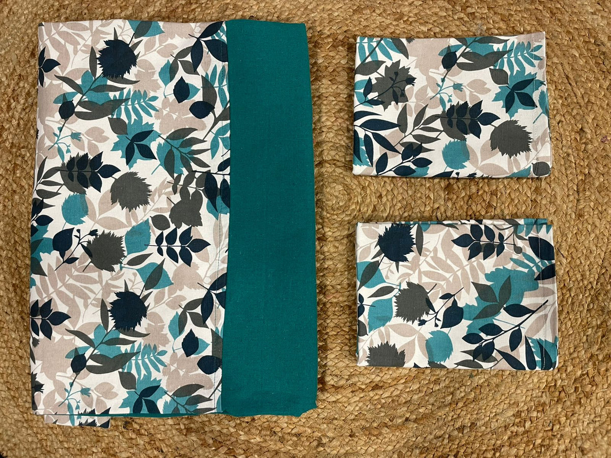 king size border bedspread - blue with flower patten