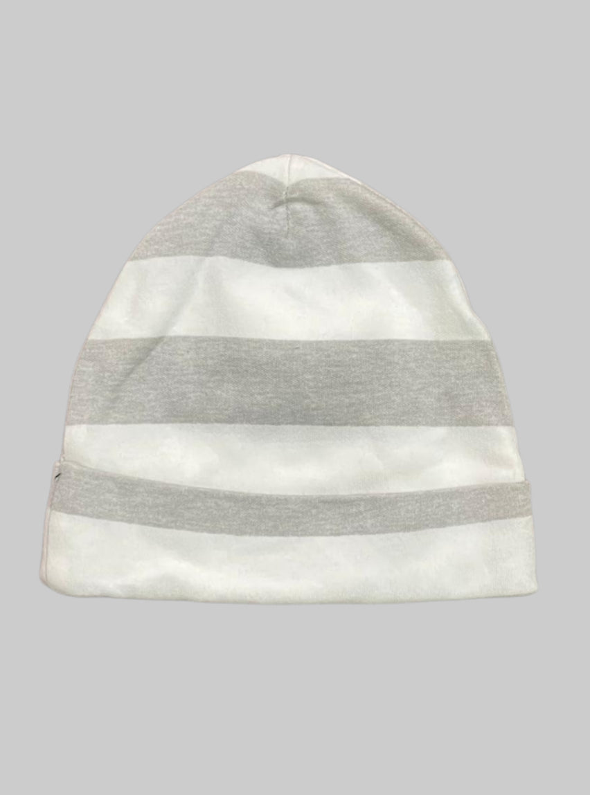 Kids Cap (0-6 Month) - White with Grey Stripe