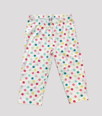 Kids Casual Pant (2 - 3 Years) - White Multi Colour Dots