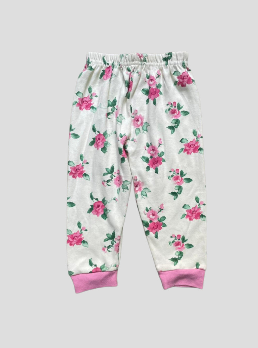 Kids Casual Pant (12-18 Months) - White Pink Flower
