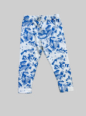 Kids Casual Pant (18-24 Months) - White with Blue Leaf