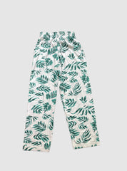 Kids Casual Pant (5-6Years)-  White Green Leaf